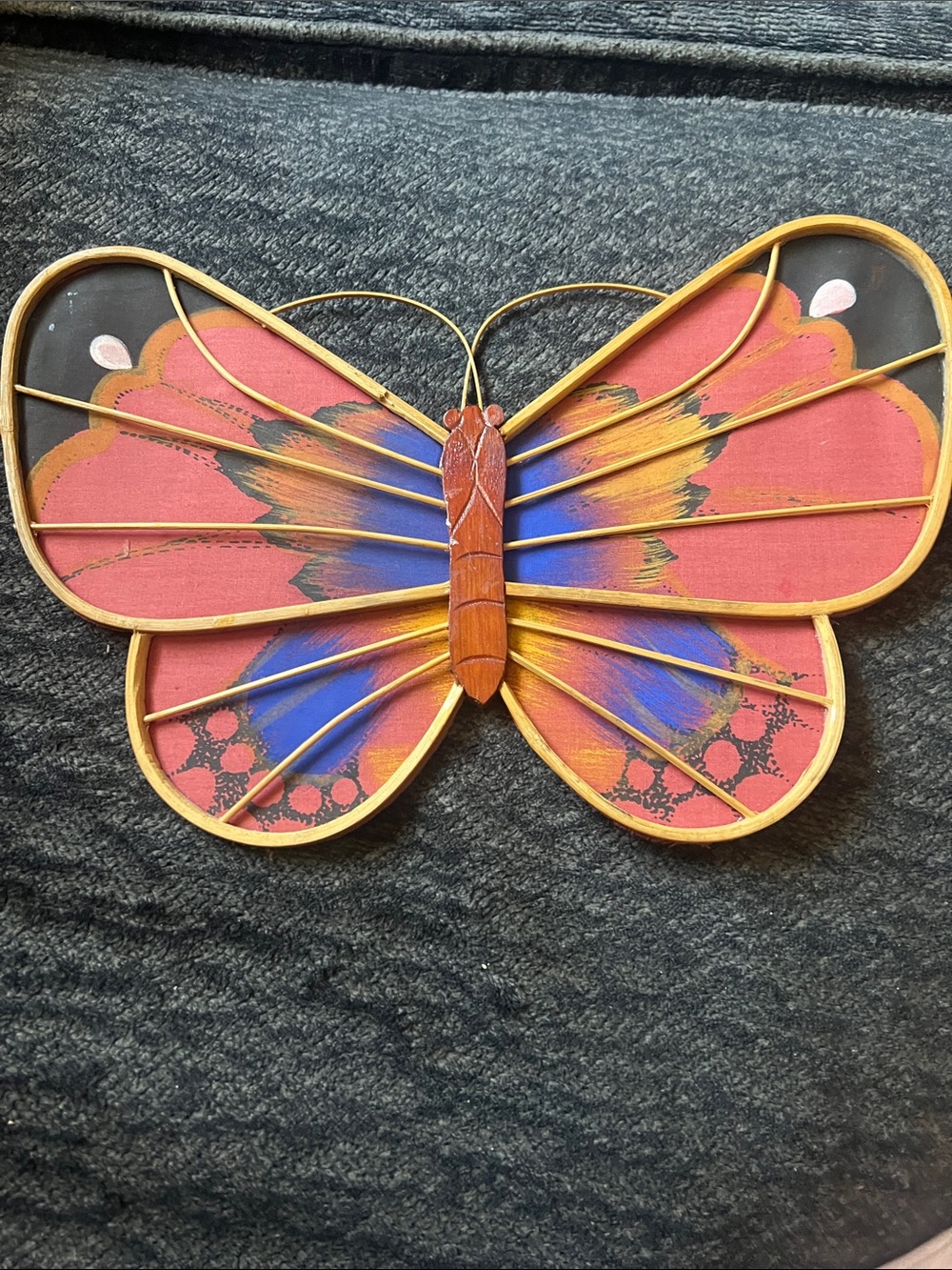 Handcrafted Butterfly Wall Art - Red, Blue, Gold Accents